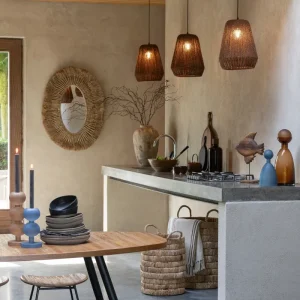 J-Line hanglamp Vlecht - metaal/palm - zwart - large