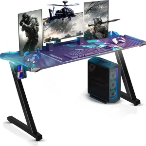 Xergonomic Aurora Game bureau met LED - Gaming desk - Game tafel - B125xH75xL62 cm - Zwart