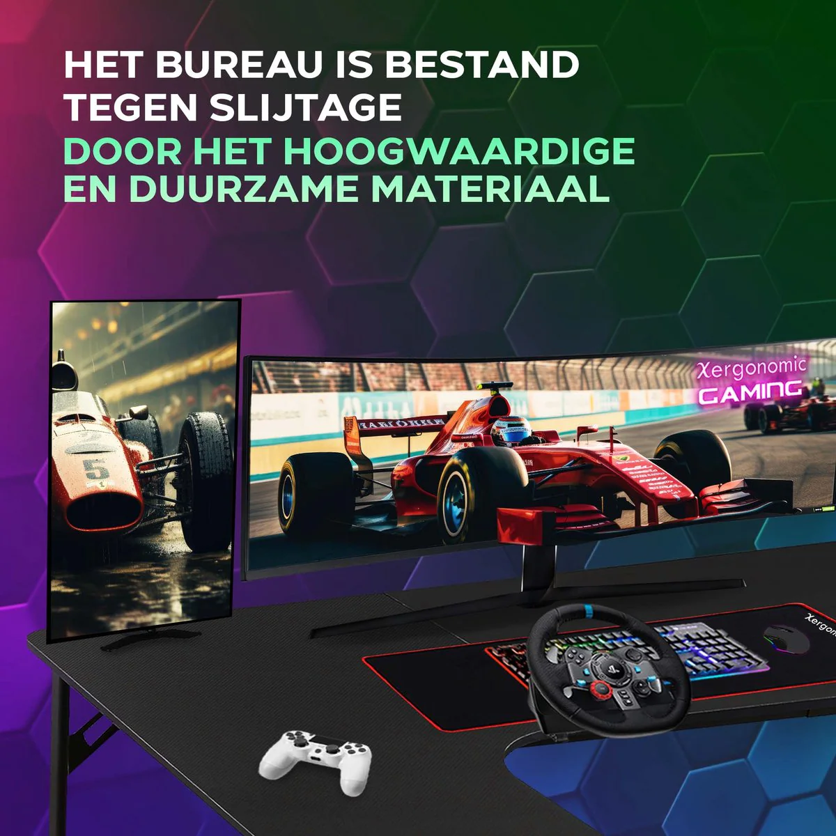 Xergonomic Neon Cyrex Game bureau - Gaming desk - Game tafel - Hoekbureau - D60-100xB40-160xH75 cm - Zwart - Afbeelding 7