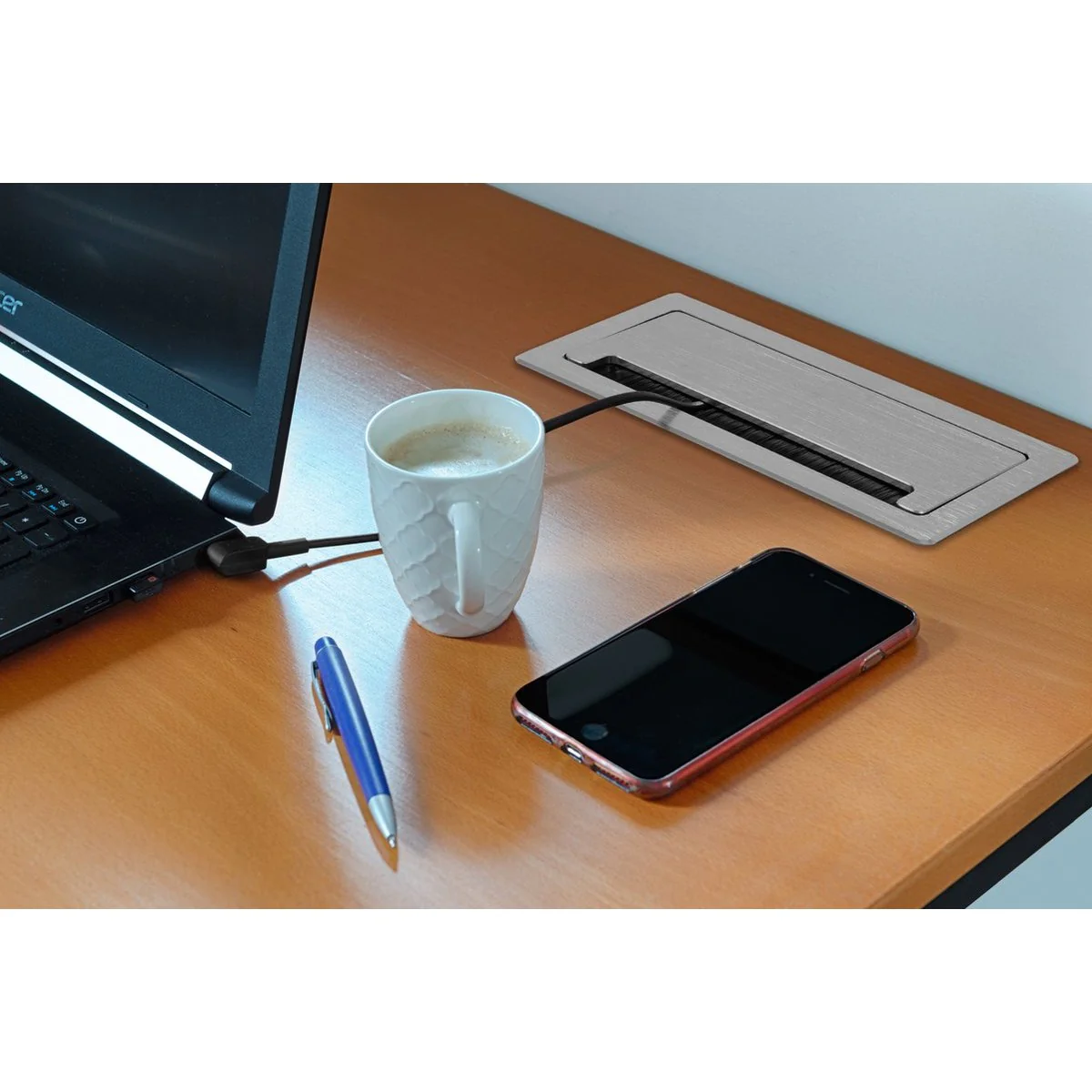 Xergonomic Bureaustopcontact met 3 stopcontacten en 2 USB-poorten Zilver - Afbeelding 3