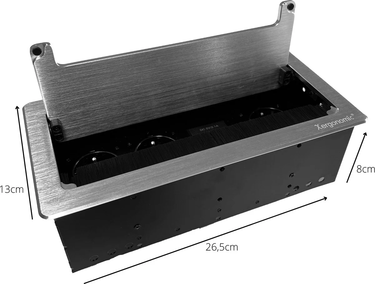 Xergonomic Bureaustopcontact met 3 stopcontacten en 2 USB-poorten Zilver - Afbeelding 6