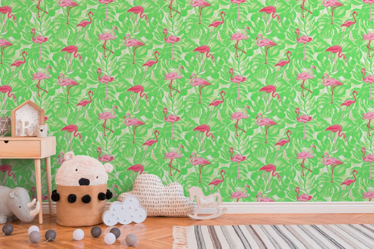 A.S. Création behang tropische bladeren met flamingo's groen en roze - 53 cm x 10.05 m - AS-359802 - Afbeelding 7