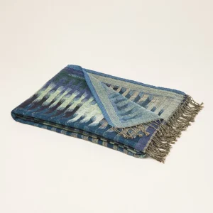 Werpen wol met grafisch ikatpatroon blauw 240x260 cm