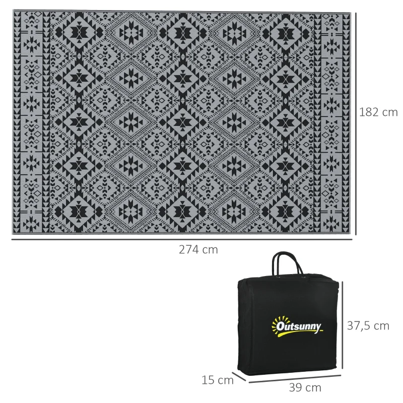 Nancy's Burtao Buitenkleed - Tuinkleed - Tuintapijt - Buitentapijt - Zwart / Grijs - 182 x 274 cm - Afbeelding 4