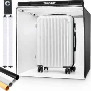 Yorbay Fotobox Fotostudio Met Dimbare LED-verlichting - 4 Achtergrondfolies - Zwart - 80 x 80 x 80cm