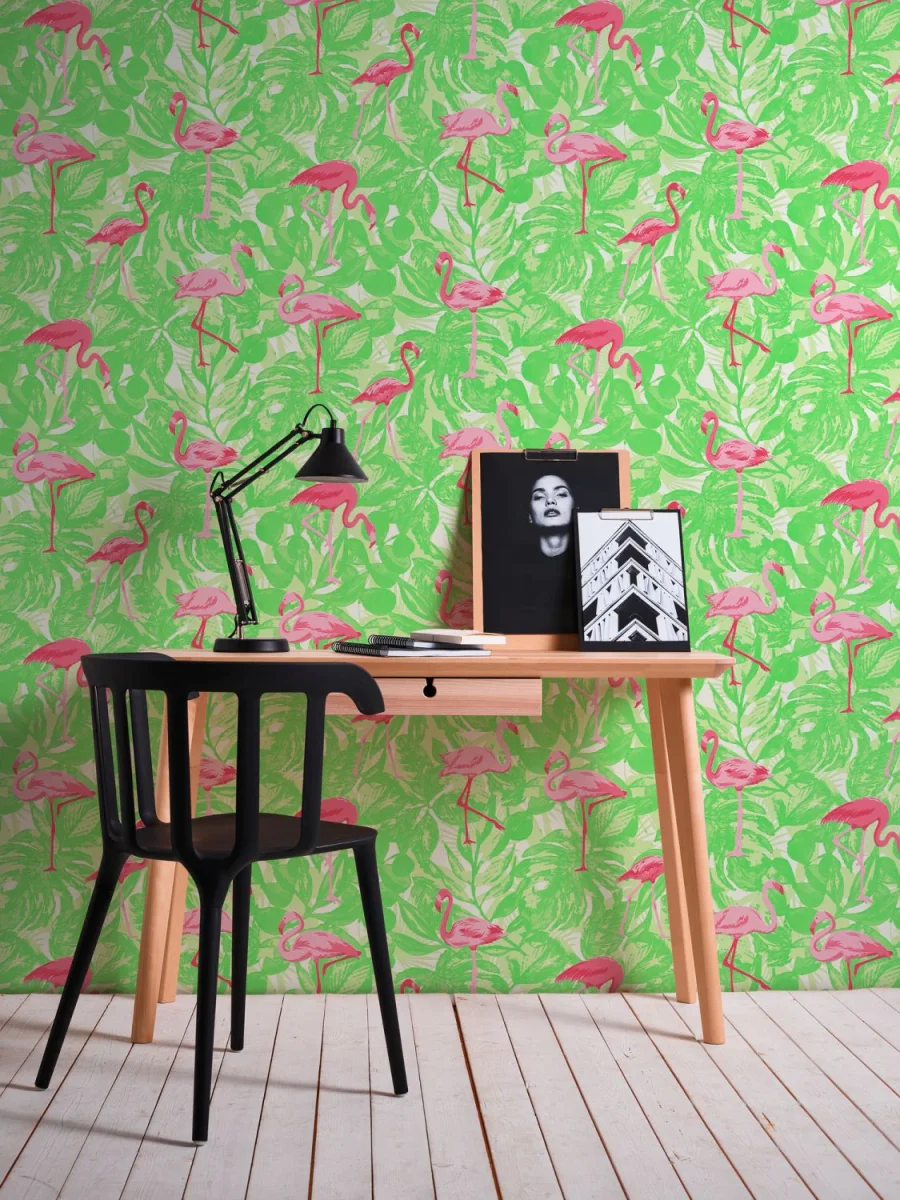 A.S. Création behang tropische bladeren met flamingo's groen en roze - 53 cm x 10.05 m - AS-359802 - Afbeelding 6
