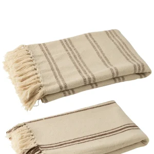 J-Line plaid Stripe - katoen - wit/bruin - 2 stuks