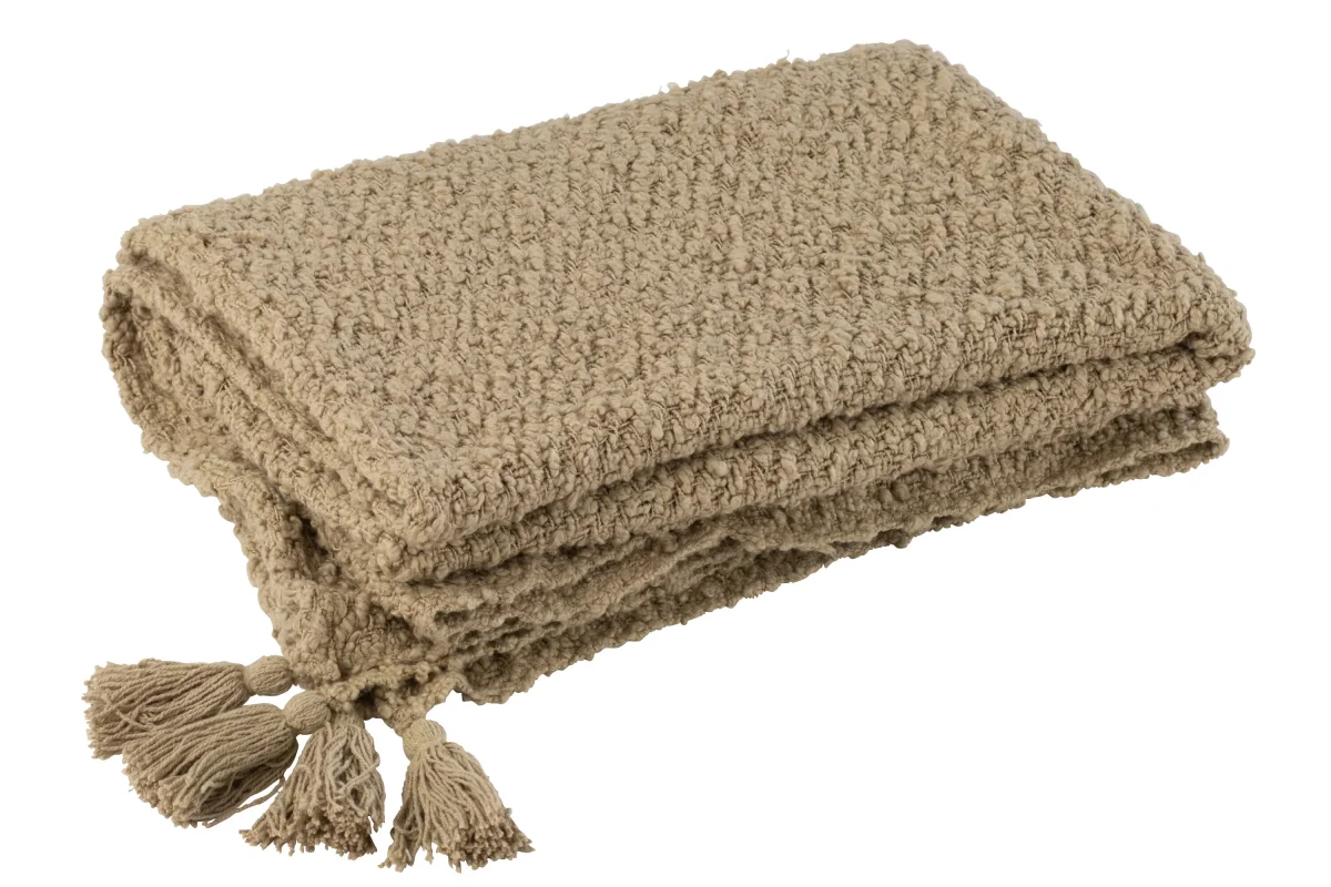 J-Line plaid Kwasten - katoen - donkerbeige - 180 x 130 cm - Afbeelding 2