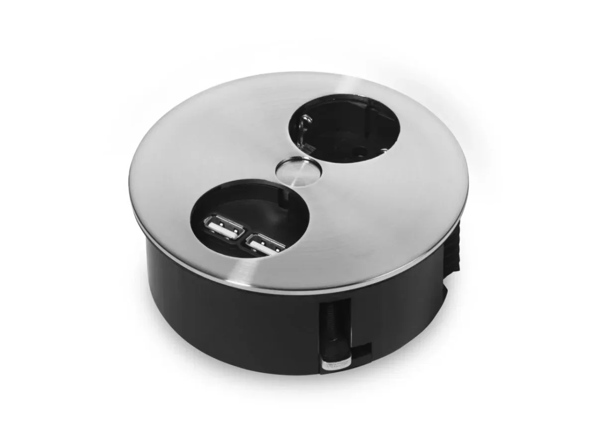 Bachmann Twist: 1x stroom, 2x USB charger, mat chroom - Afbeelding 2