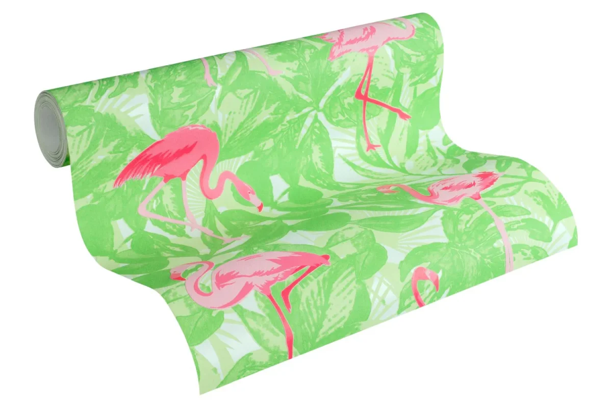 A.S. Création behang tropische bladeren met flamingo's groen en roze - 53 cm x 10.05 m - AS-359802 - Afbeelding 4
