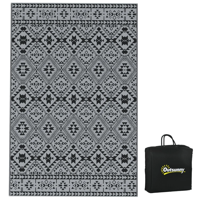 Nancy's Burtao Buitenkleed - Tuinkleed - Tuintapijt - Buitentapijt - Zwart / Grijs - 182 x 274 cm - Afbeelding 2