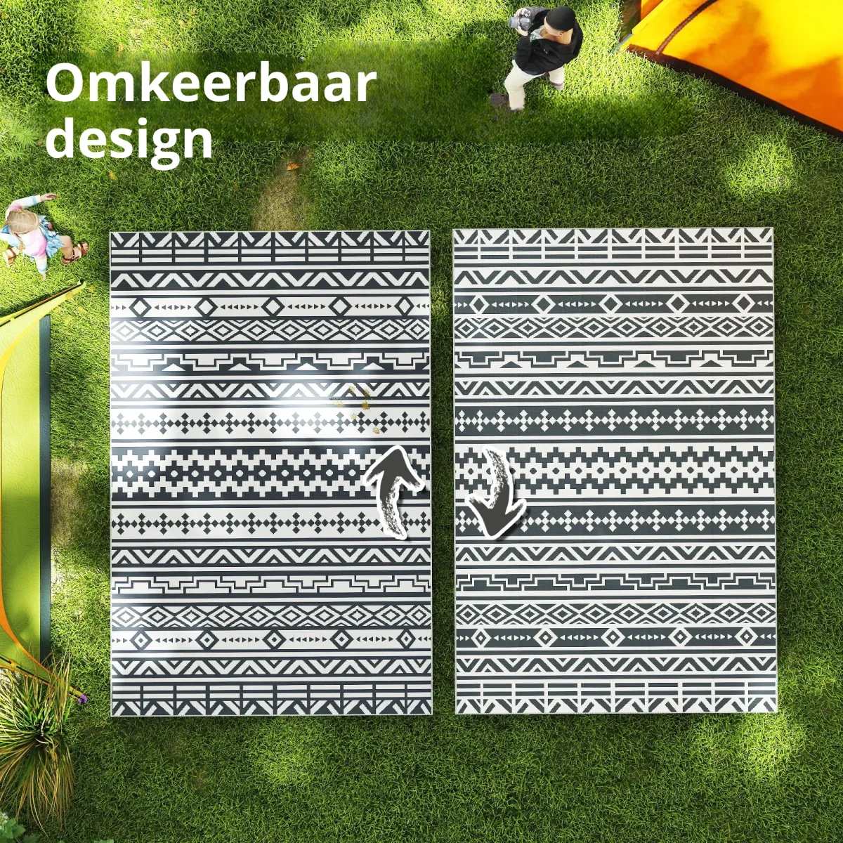 Nancy's Lamelas Buitenkleed - Tuinkleed - Buiten Vloerkleed - Buiten Tapijt - Dubbelzijdig - Grijs / Wit - ± 180 x 275 cm - Afbeelding 5