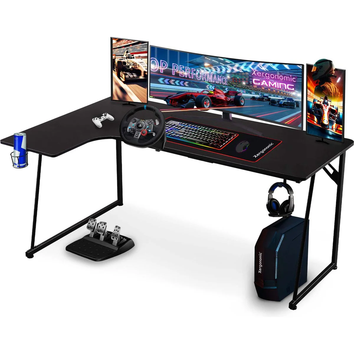 Xergonomic Neon Cyrex Game bureau - Gaming desk - Game tafel - Hoekbureau - D60-100xB40-160xH75 cm - Zwart - Afbeelding 2