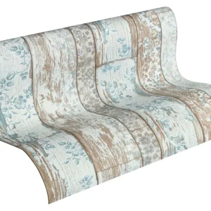 A.S. Création behang verweerde houten planken lichtblauw en beige - 53 cm x 10.05 m - AS-361191