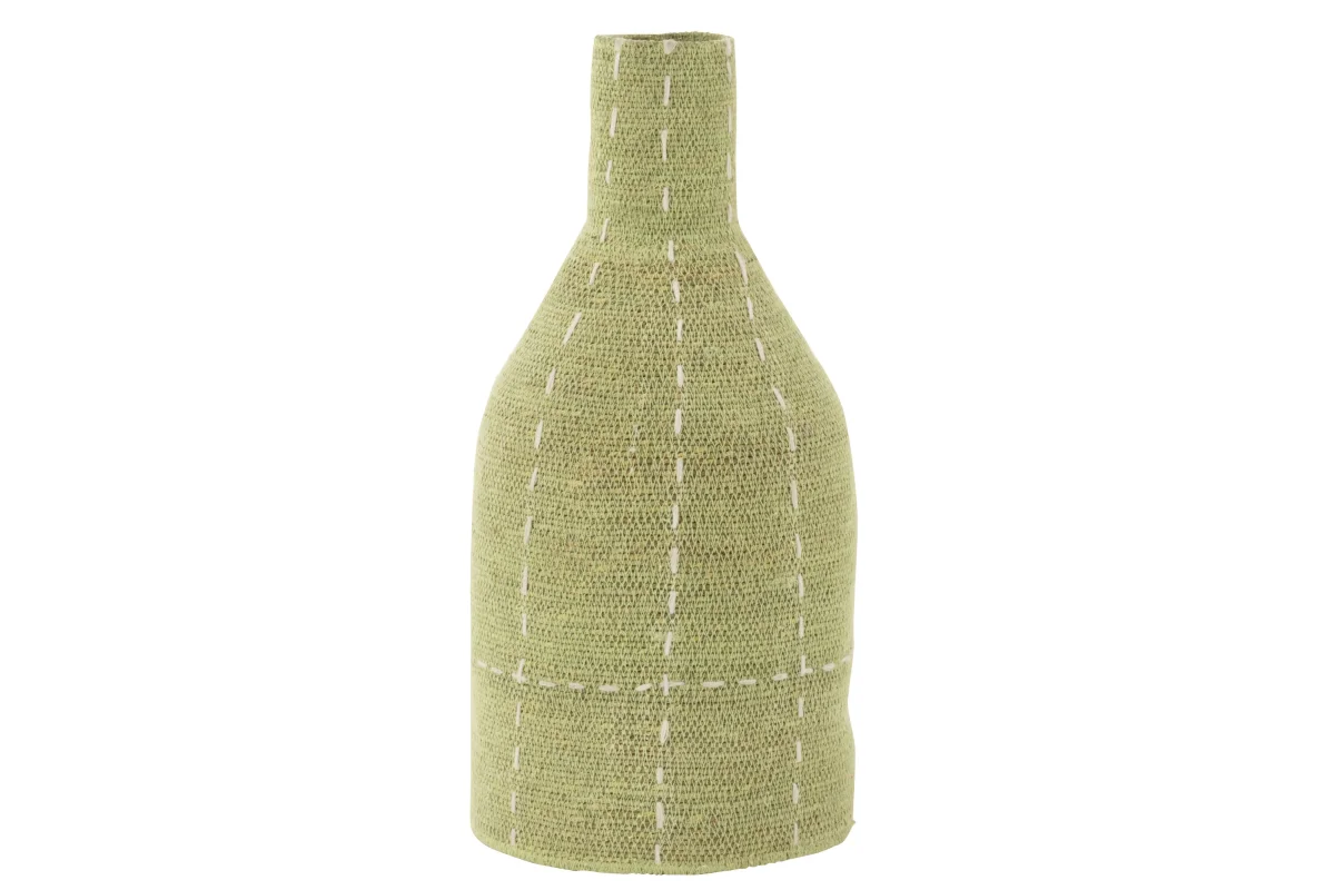 J-Line vaas Flesvorm Stippellijnen - zeegras - groen/wit - 50 cm hoog