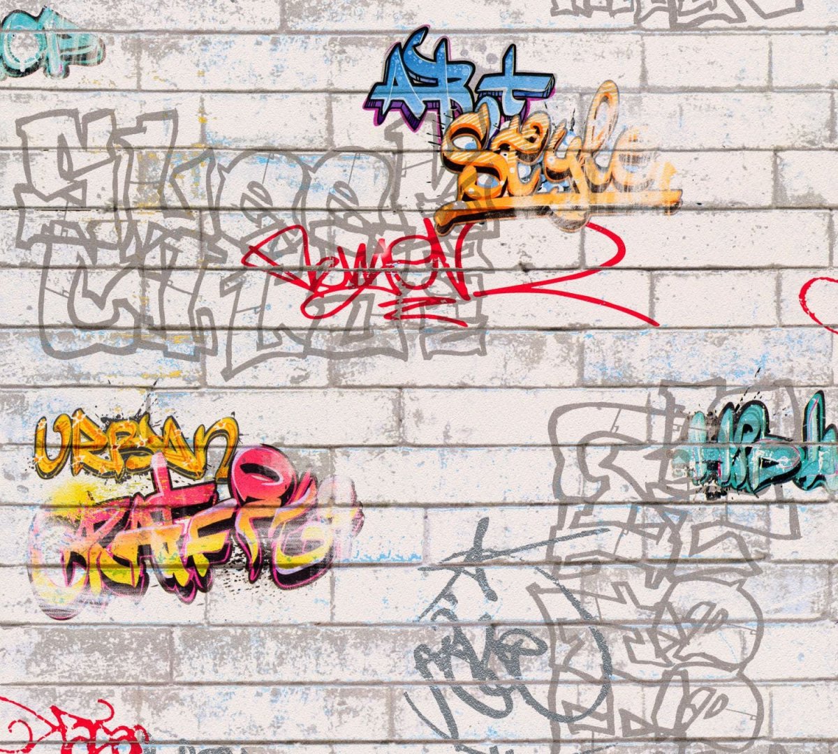A.S. Création behang graffiti grijs, oranje en blauw - 53 cm x 10.05 m - AS-935611 - Afbeelding 3