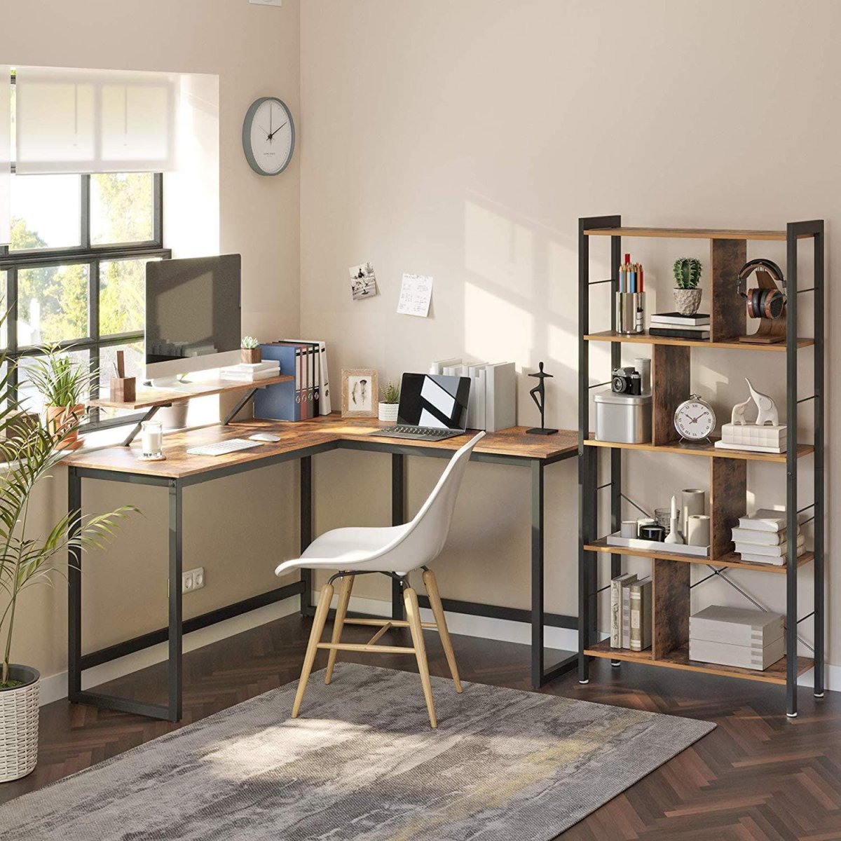Nancy's Henderson Hoekbureau - Bureau - Computertafel - Bruin / Zwart - ± 140 x 130 x 90 cm - Afbeelding 5