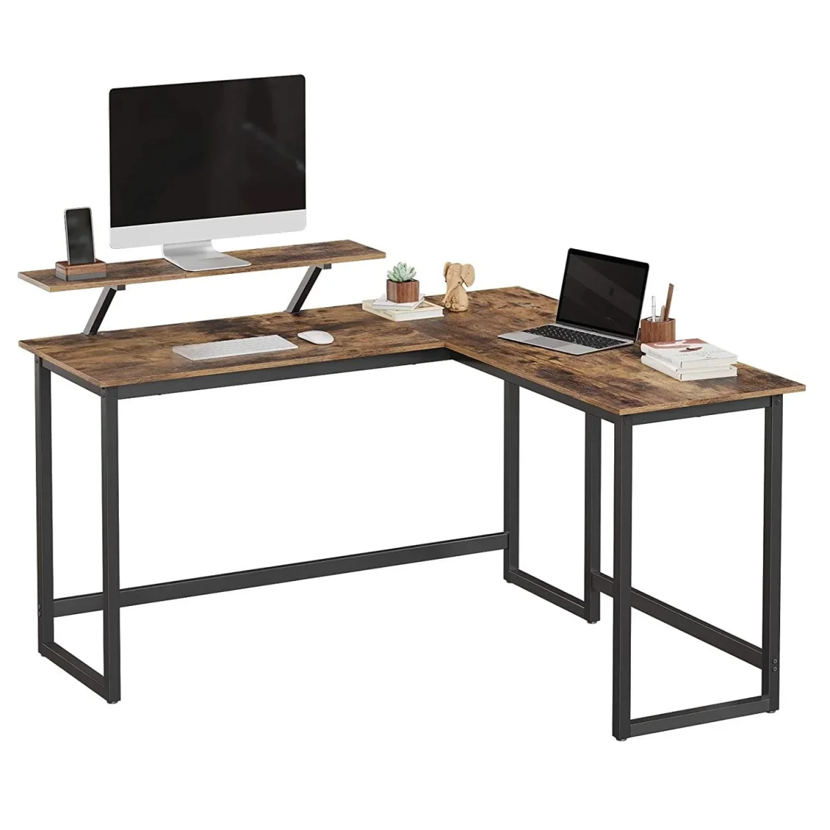 Nancy's Henderson Hoekbureau - Bureau - Computertafel - Bruin / Zwart - ± 140 x 130 x 90 cm - Afbeelding 2