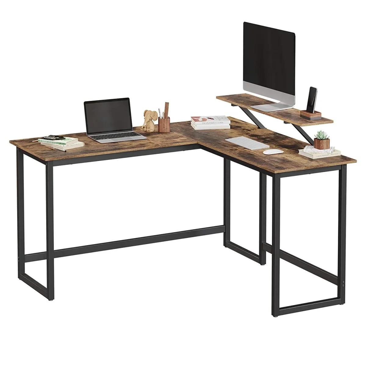 Nancy's Henderson Hoekbureau - Bureau - Computertafel - Bruin / Zwart - ± 140 x 130 x 90 cm - Afbeelding 7