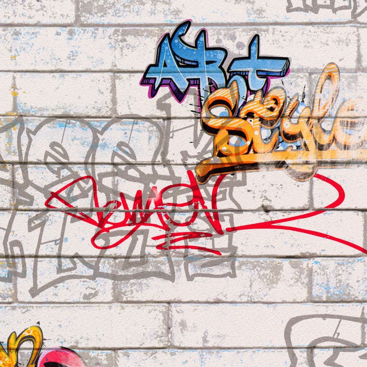 A.S. Création behang graffiti grijs, oranje en blauw - 53 cm x 10.05 m - AS-935611
