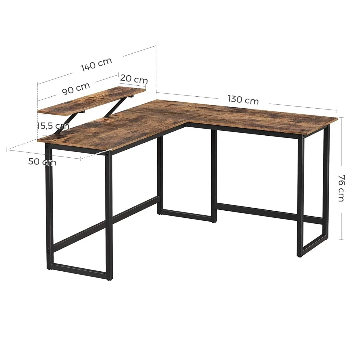 Nancy's Henderson Hoekbureau - Bureau - Computertafel - Bruin / Zwart - ± 140 x 130 x 90 cm - Afbeelding 4