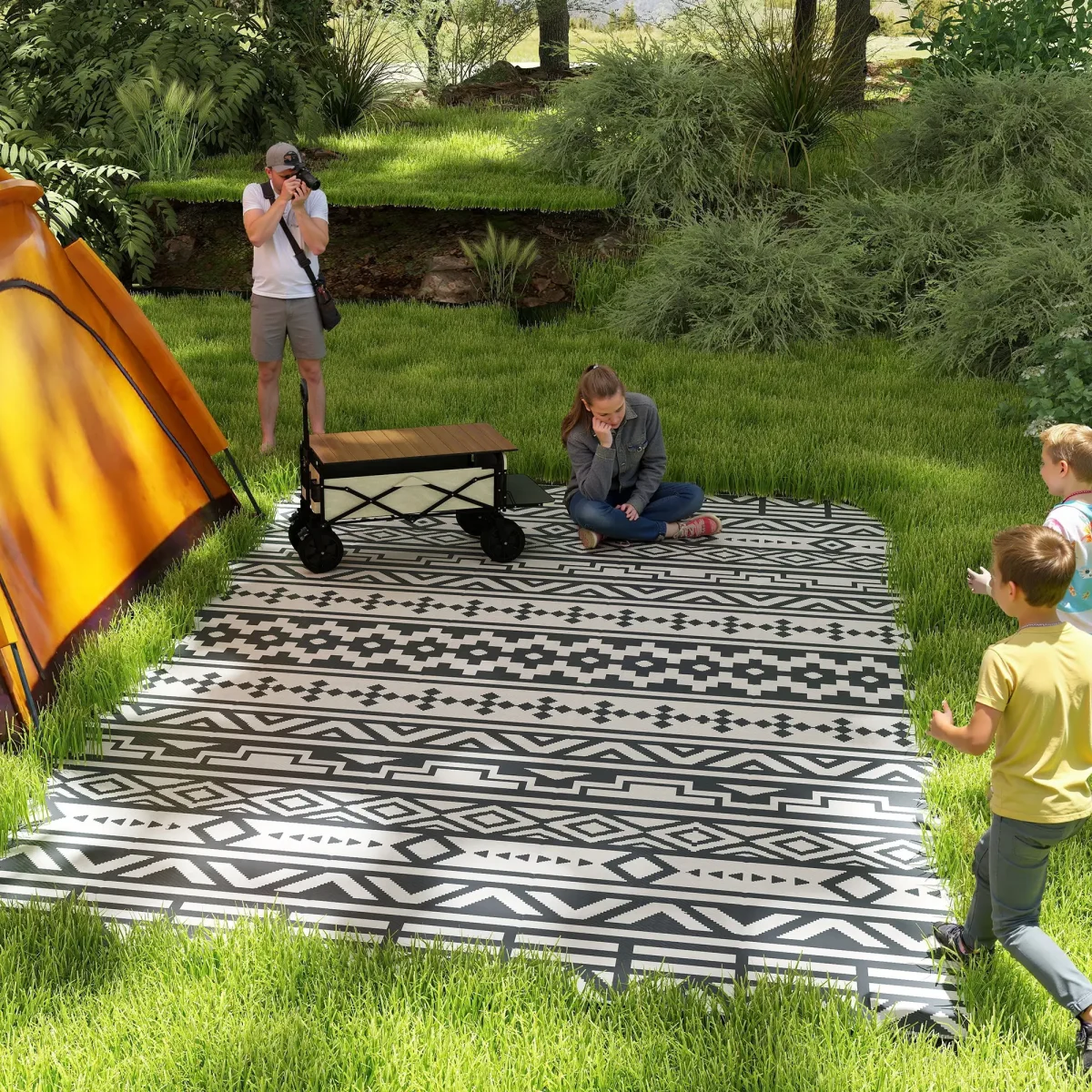 Nancy's Lamelas Buitenkleed - Tuinkleed - Buiten Vloerkleed - Buiten Tapijt - Dubbelzijdig - Grijs / Wit - ± 180 x 275 cm - Afbeelding 3